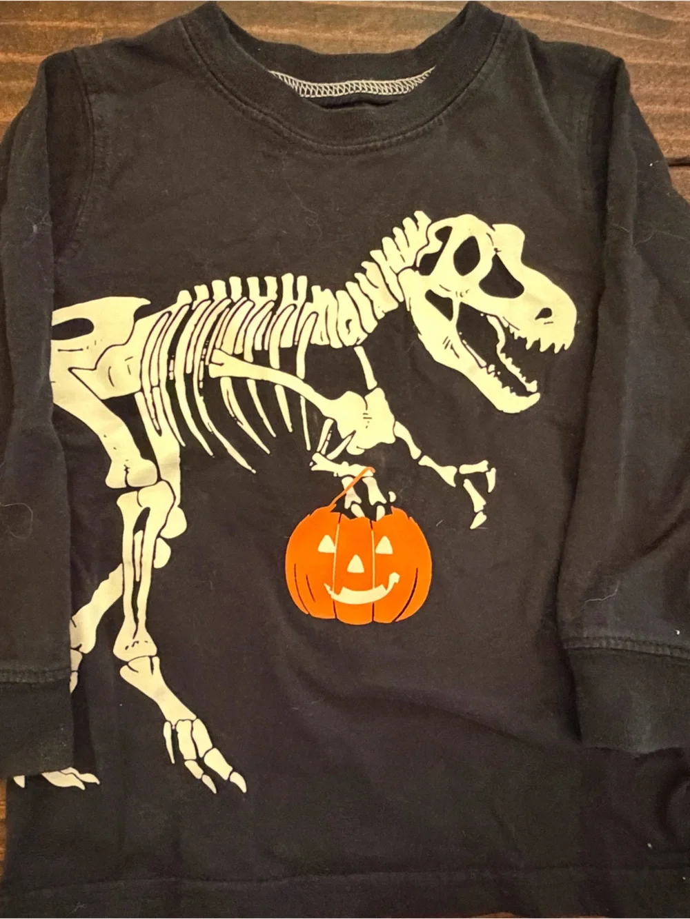 Carter's Black Long-Sleeve Dinosaur Skeleton Tee with Orange Pumpkin